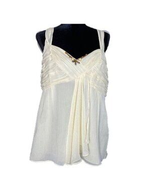 Nine West Womens 16 Ivory Beaded Draped Sleeveless Blouse Smocked Polyester